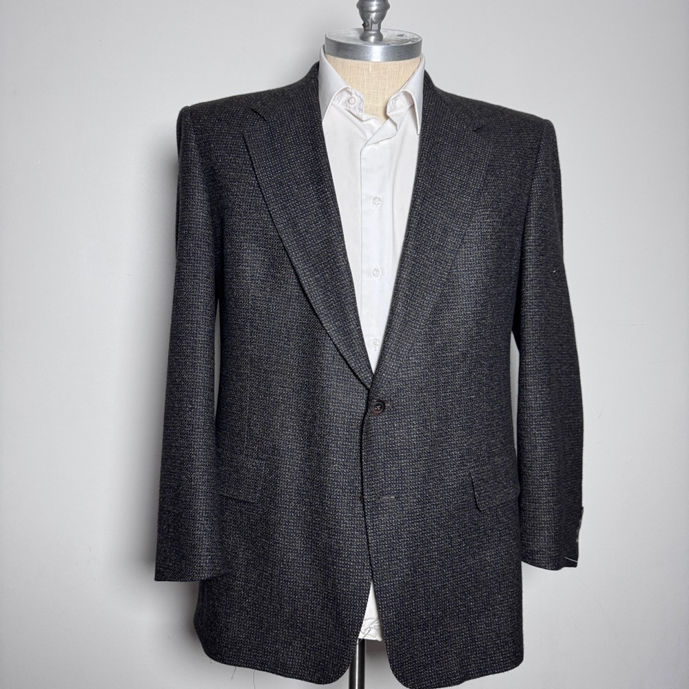 Hart Schaffner Marx Blazer Mens 46L Charcoal Grey Brown Micro-Pattern Wool
